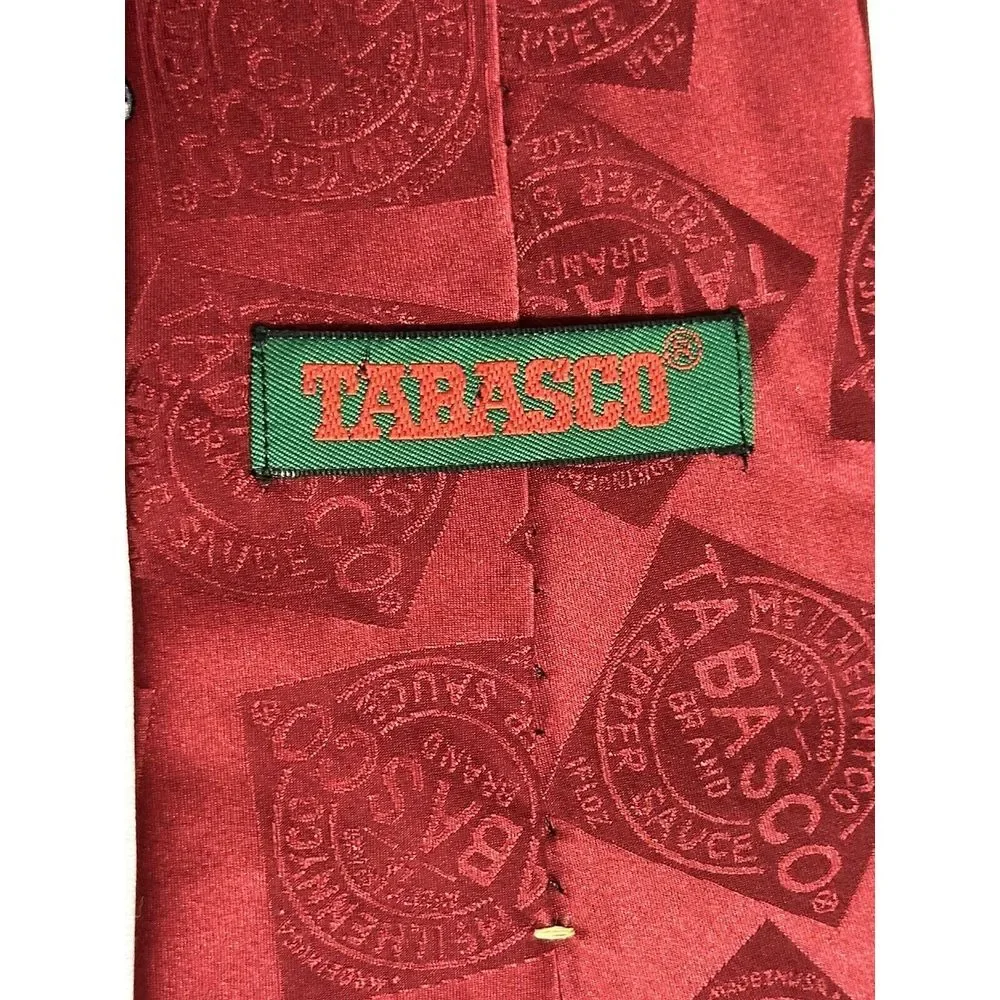 Tabasco Golf Theme Necktie 100% Silk Jacquard Logo Red Excellent 57x4